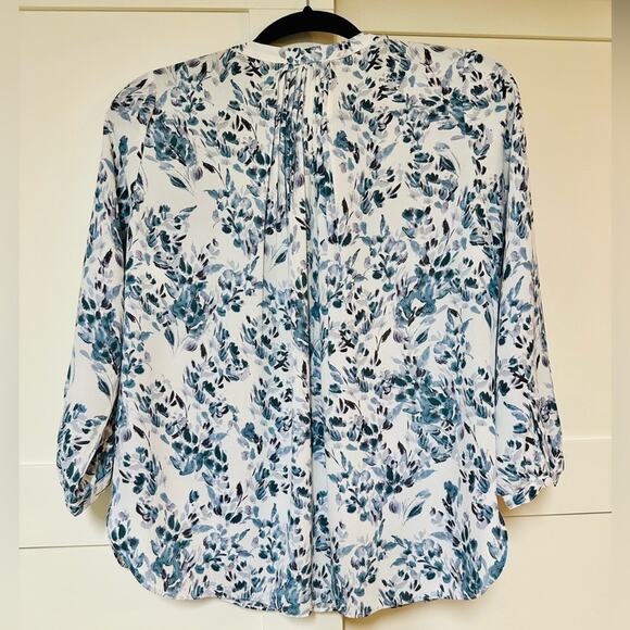 NYDJ Pintuck  Floral Sheer Long Sleeve Blue and WHite Blouse sz‎ XS oversized - Picture 2 of 7
